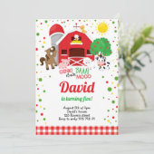 農業動物納屋周囲の庭プレイドボーイ誕生日 招待状 (スタンド正面)