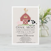 農業動物納屋周囲の庭ベージュベビーシャワーバイメール 招待状 (スタンド正面)