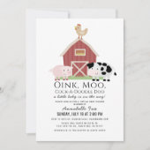 農業動物納屋周囲の庭ホワイトバーチャルベビーシャワー 招待状 (正面)