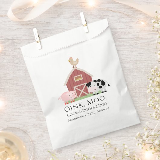 農業動物納屋周囲の庭ホワイトベビーシャワー好意バッグ フェイバーバッグ (クリップ留めされた状態)