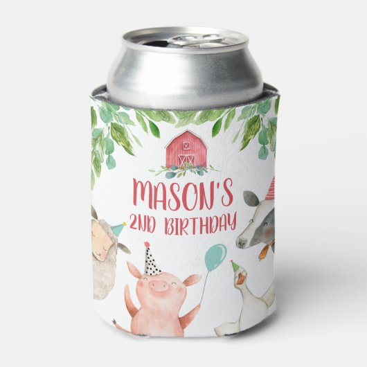 農業動物納屋周囲の庭ボーイファームハウスレッドカウピグ 缶クーラー (缶正面)