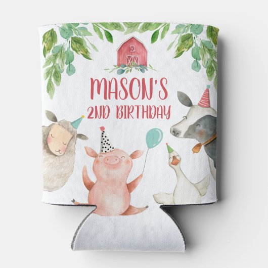 農業動物納屋周囲の庭ボーイファームハウスレッドカウピグ 缶クーラー (裏面)