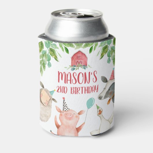 農業動物納屋周囲の庭ボーイファームハウスレッドカウピグ 缶クーラー (缶裏面)