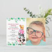 農業動物納屋周囲の庭写真誕生日 招待状 (スタンド正面)