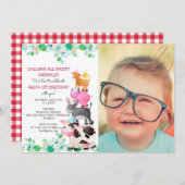 農業動物納屋周囲の庭写真誕生日 招待状 (正面/裏面)