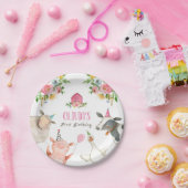 農業動物納屋周囲の庭動物園パーティーガールピンク誕生日 ペーパープレート (パーティー)