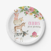 農業動物納屋周囲の庭動物園パーティーガールピンク誕生日 ペーパープレート (正面)