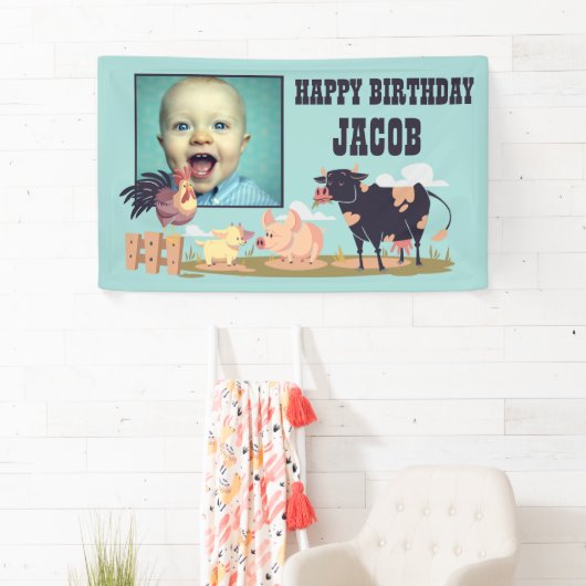 農業動物納屋周囲の庭子供の誕生日写真 横断幕 (インサイチュ)