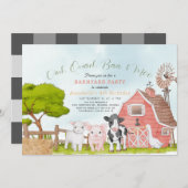 農業動物納屋周囲の庭水彩子供の誕生日 招待状 (正面/裏面)
