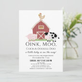 農業動物納屋周囲の庭白ベビーシャワー 招待状 (スタンド正面)