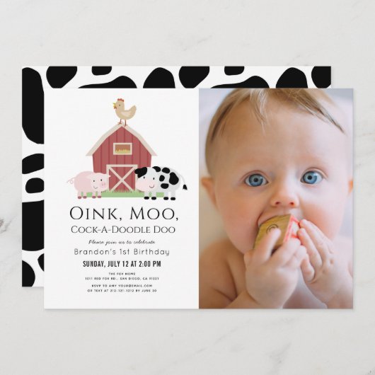 農業動物納屋周囲の庭白写真第1回 招待状 (正面/裏面)