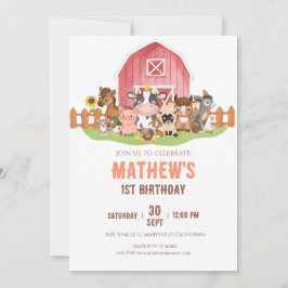 農業動物納屋周囲の庭第1回2回目の誕生日 招待状