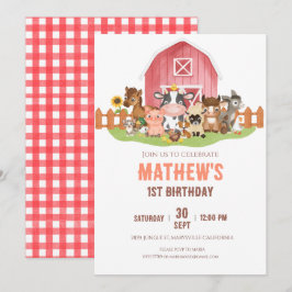 農業動物納屋周囲の庭第1回2回目の誕生日 招待状