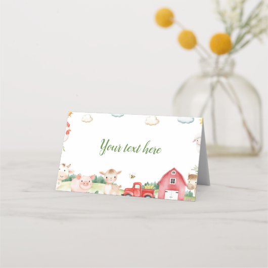 農業動物納屋周囲の庭誕生日パーティーフードテント プレイスカード (正面)