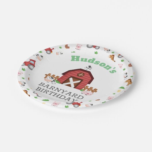 農業動物納屋周囲の庭誕生日パーティー – GLS ペーパープレート (アングル)