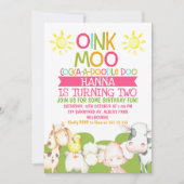農業動物納屋周囲の庭誕生日招待状 招待状 (正面)