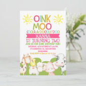 農業動物納屋周囲の庭誕生日招待状 招待状 (スタンド正面)