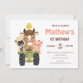 農業動物納屋周囲の庭誕生日 招待状 (正面)