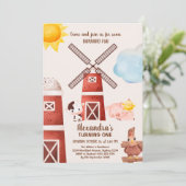 農業動物納屋周囲の庭1stバースデーターニングOne Inv 招待状 (スタンド正面)