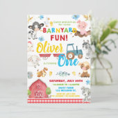 農業動物納屋周囲の庭1stバースデーターニングOne Inv 招待状 (スタンド正面)