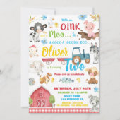 農業動物納屋周囲の庭2歳の誕生日ターニング2 招待状 (正面)