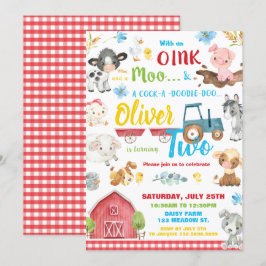 農業動物納屋周囲の庭2歳の誕生日ターニング2 招待状