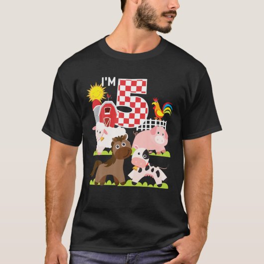農業動物納屋周囲の庭5誕生日私は5歳 Tシャツ (正面)
