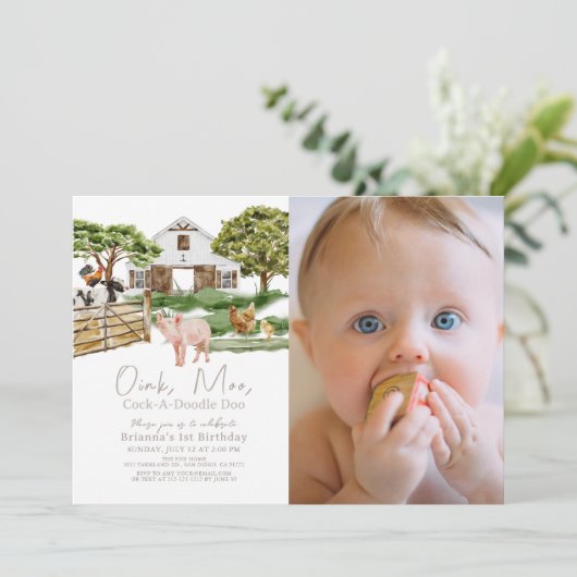 農業動物納屋周囲の庭W/C写真1st Birthday 招待状 (スタンド正面)