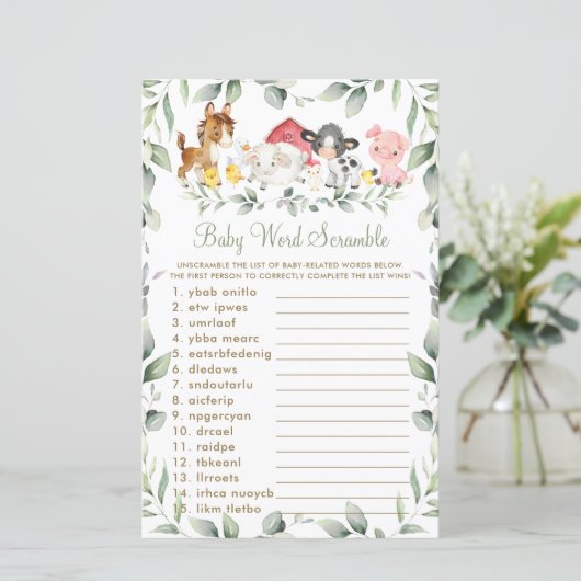 農業動物緑の赤ちゃんシャワー単語スクランブル (スタンド正面)