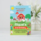 農業動物誕生日招待状、納屋周囲の庭パーティー 招待状 (スタンド正面)