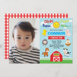 農業動物誕生日納屋周囲の庭ペット動物園の写真 招待状