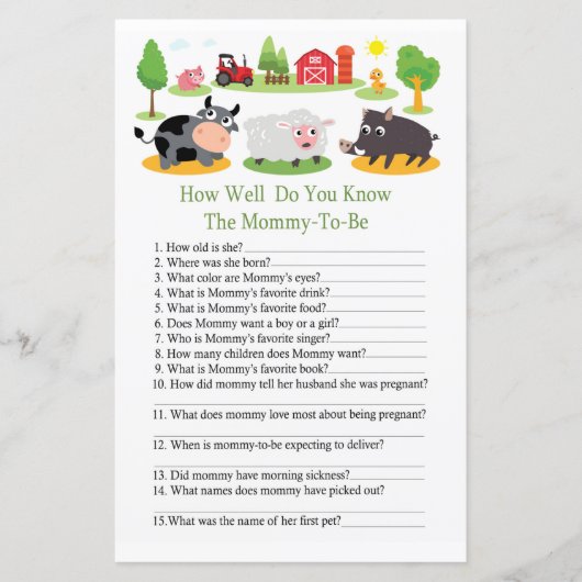 農業動物赤ちゃんシャワーのゲームをどれだけ知っているか (正面)