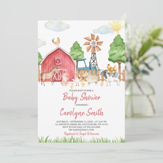 農業動物赤ちゃんシャワー招待状 招待状 (スタンド正面)