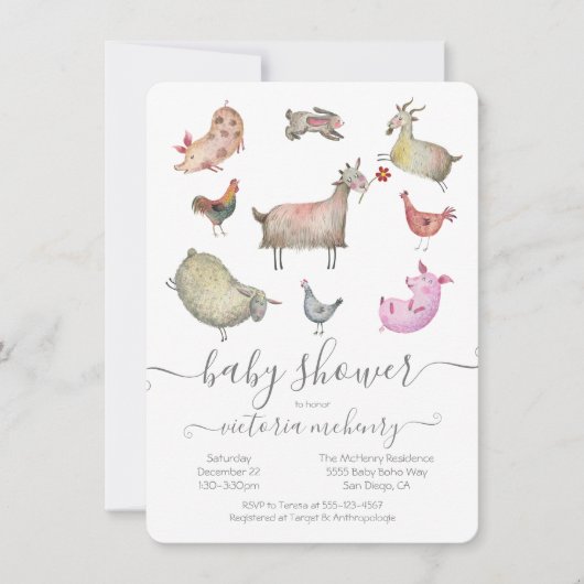 農業動物赤ちゃんシャワー招待状 招待状 (正面)