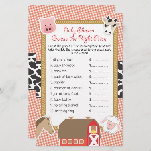 農業動物赤ちゃんシャワー推定右プライスゲーム (正面/裏面)