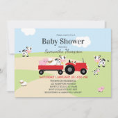 農業動物赤トラクター男の子赤ちゃんシャワー 招待状 (正面)