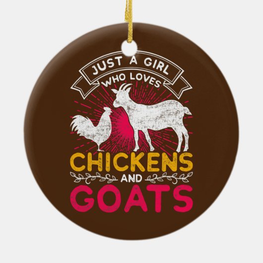 農業動物鶏ヤギ農家女性可愛い セラミックオーナメント (裏面)