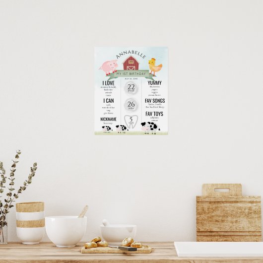農業動物1st誕生日マイルストーンポスター ポスター (キッチン)