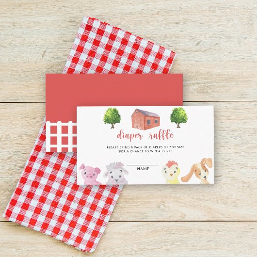 農業動物 – おむつラッフル赤ちゃんシャワー エンクロージャーカード