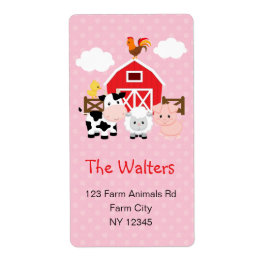 農業動物(ピンク)差出人住所ラベル ラベル