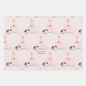 農業動物&牛の模様ピンク誕生日 ラッピングペーパーシート (正面)