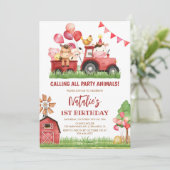 農業動物，納屋周囲の庭, Ranch Girls 1st Birthday 招待状 (スタンド正面)