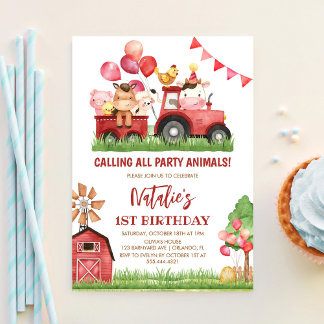 農業動物，納屋周囲の庭, Ranch Girls 1st Birthday 招待状