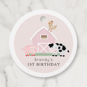 農業動物Barnyardピンクの誕生日ありがとうFavo フェイバータグ