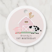 農業動物Barnyardピンクの誕生日ありがとうFavo フェイバータグ (正面)