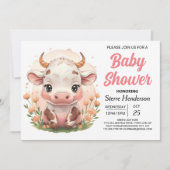 農業印刷可能なピンクの牛の赤ちゃんシャワー 招待状 (正面)