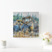 農業機械、トラクター、バックホウ、農場車 スクエア壁時計 (ホーム)