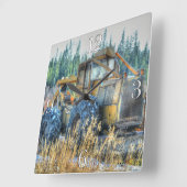 農業機械、トラクター、バックホウ、農場車 スクエア壁時計 (傾斜)