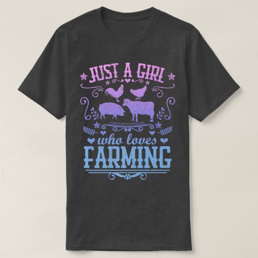 農業牛の豚の雛おもしろいを愛する女の子 Tシャツ (デザイン正面)