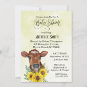 農業牛ひまわり黄色の水の色ベビーシャワー 招待状 (正面)